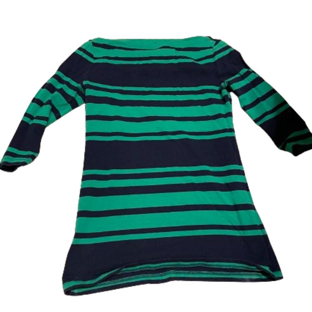Navy and Green Striped Top